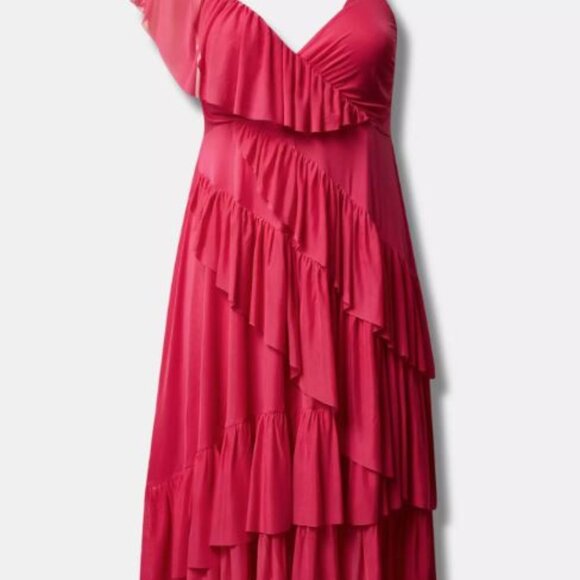 Hot Pink Fuschia Midi Mesh Ruffle Surplice Dress Torrid size 3x - Picture 5 of 5